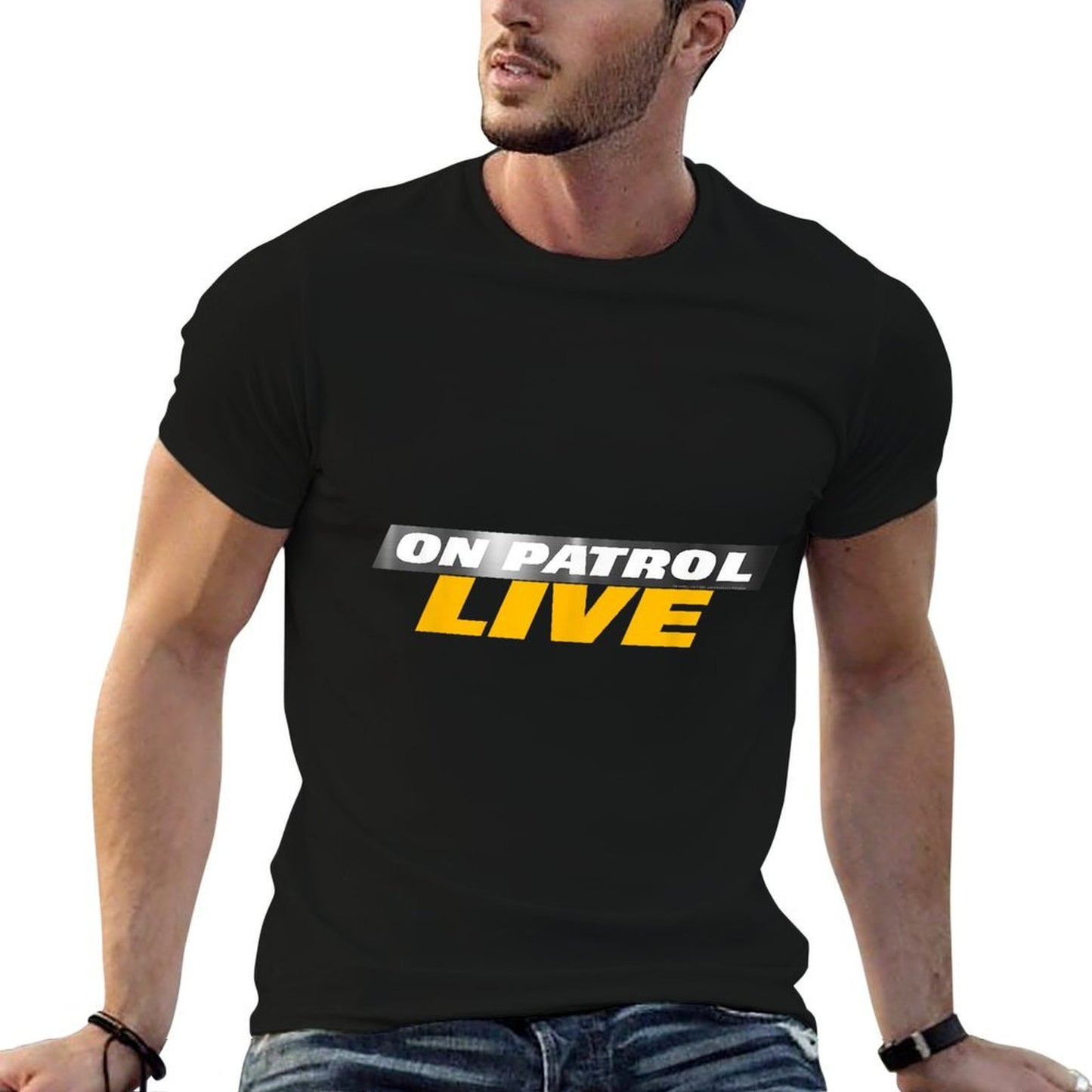 On Patrol Live Black Modern Crew Neck Logo - Small - Unisex-Adults, Unisex-Kids  Trendy Pattern T-Shirt