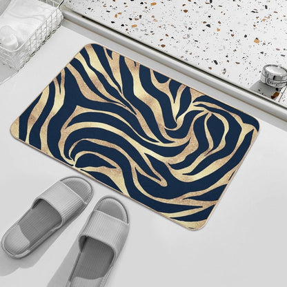 Elegant Navy Blue Gold Zebra Print Bath Mat