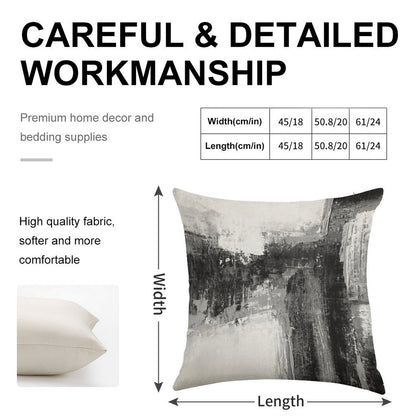 Black White Abstract Linen Throw Pillow Cover