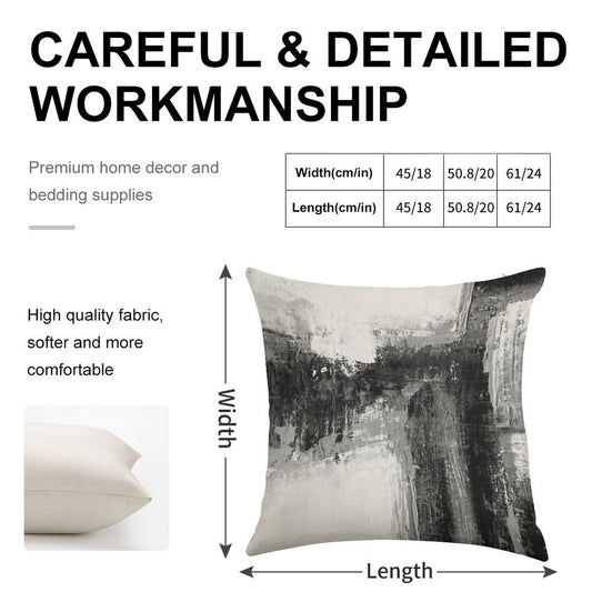 Black White Abstract Linen Throw Pillow Cover