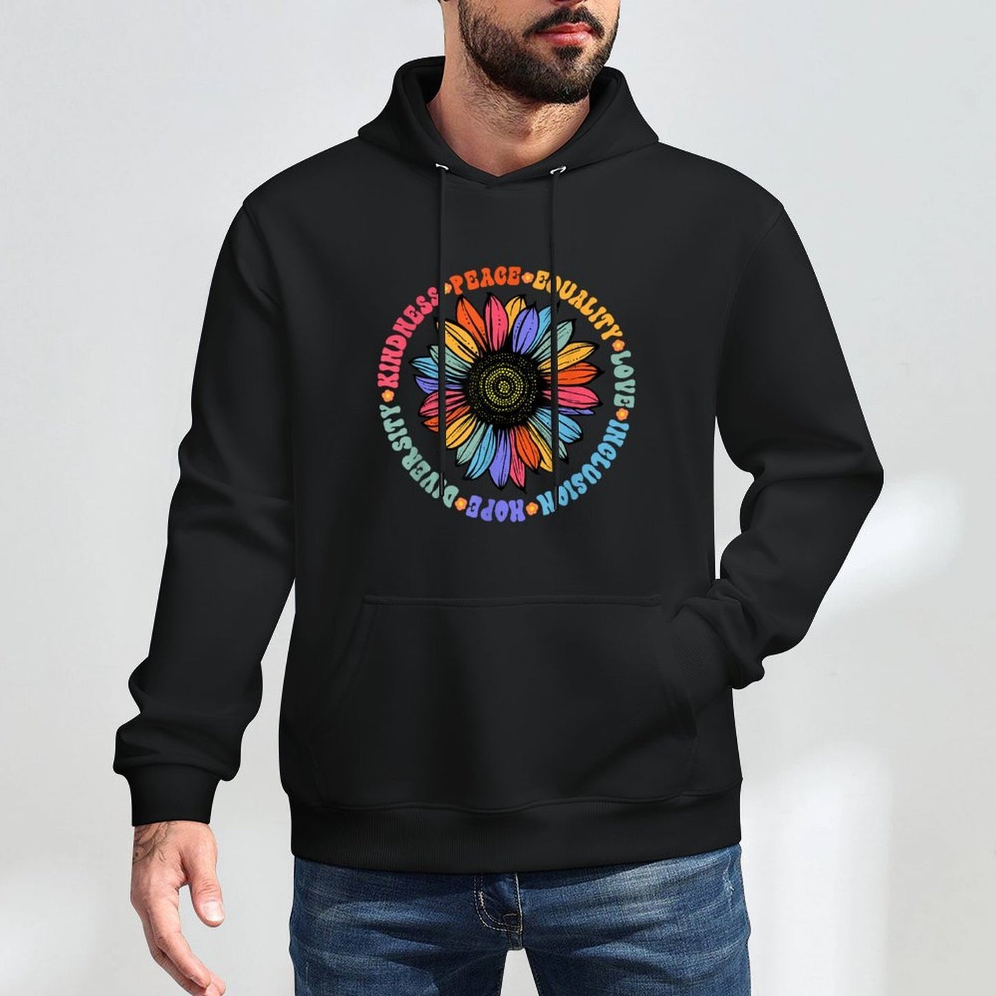 World Peace Supporter Sunflower Floral Outfit Kindness Peace Equality Love Hope Diversity Human Rights Black Floral Sunflower Pa Adjustable Hood Hoodie