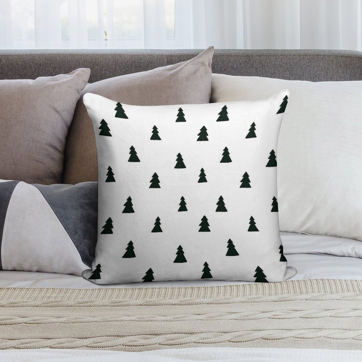 Black Modern Christmas Tree Pattern Soft Reinforced Edging Throw Pillow