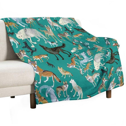Wolves of The World (Green Pattern) Throw Blanket