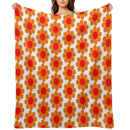 Orange Red Hippie Flower Daisy Throw Blanket