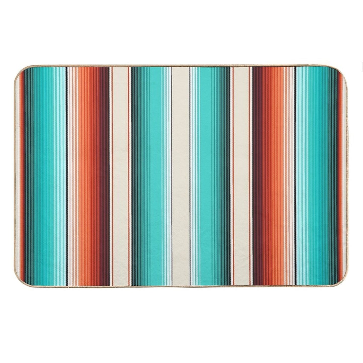 Navajo White, Turquoise And Burnt Orange Southwest Serape Blanket Stripes Bath Mat