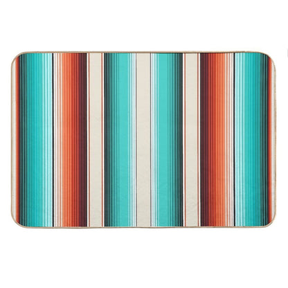 Navajo White, Turquoise And Burnt Orange Southwest Serape Blanket Stripes Bath Mat