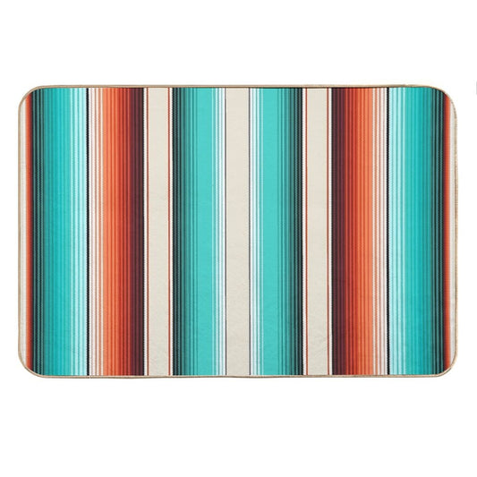 Navajo White, Turquoise And Burnt Orange Southwest Serape Blanket Stripes Bath Mat