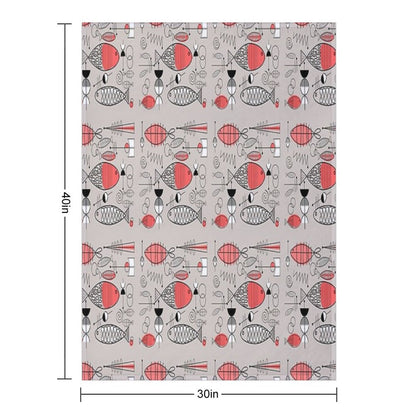 Mid-Century Fish Salmon Pink Throw Blanket