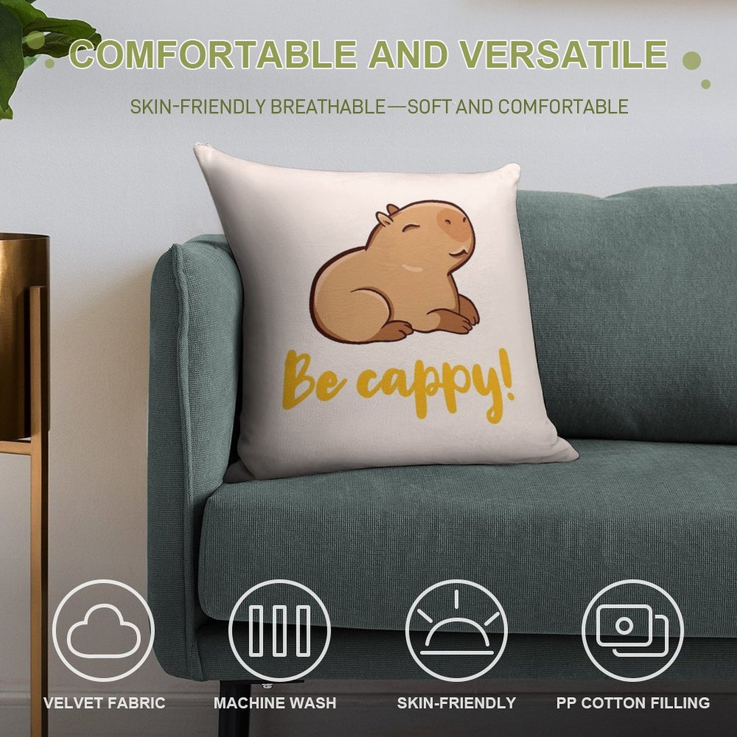 Cute Capybara, Be Cappy! Like A Capybara, Capy Soft Anti-Pilling Throw Pillow