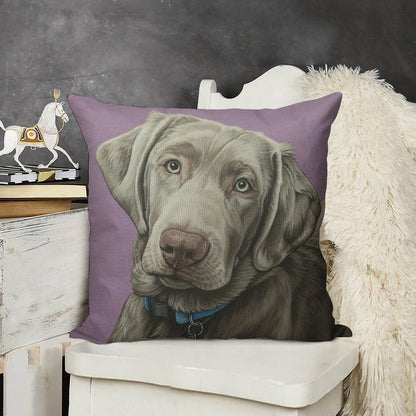 Sweet Silver Labrador Retriever Painting, Silver Lab Dog Puppy Art Linen Throw Pillow Cover