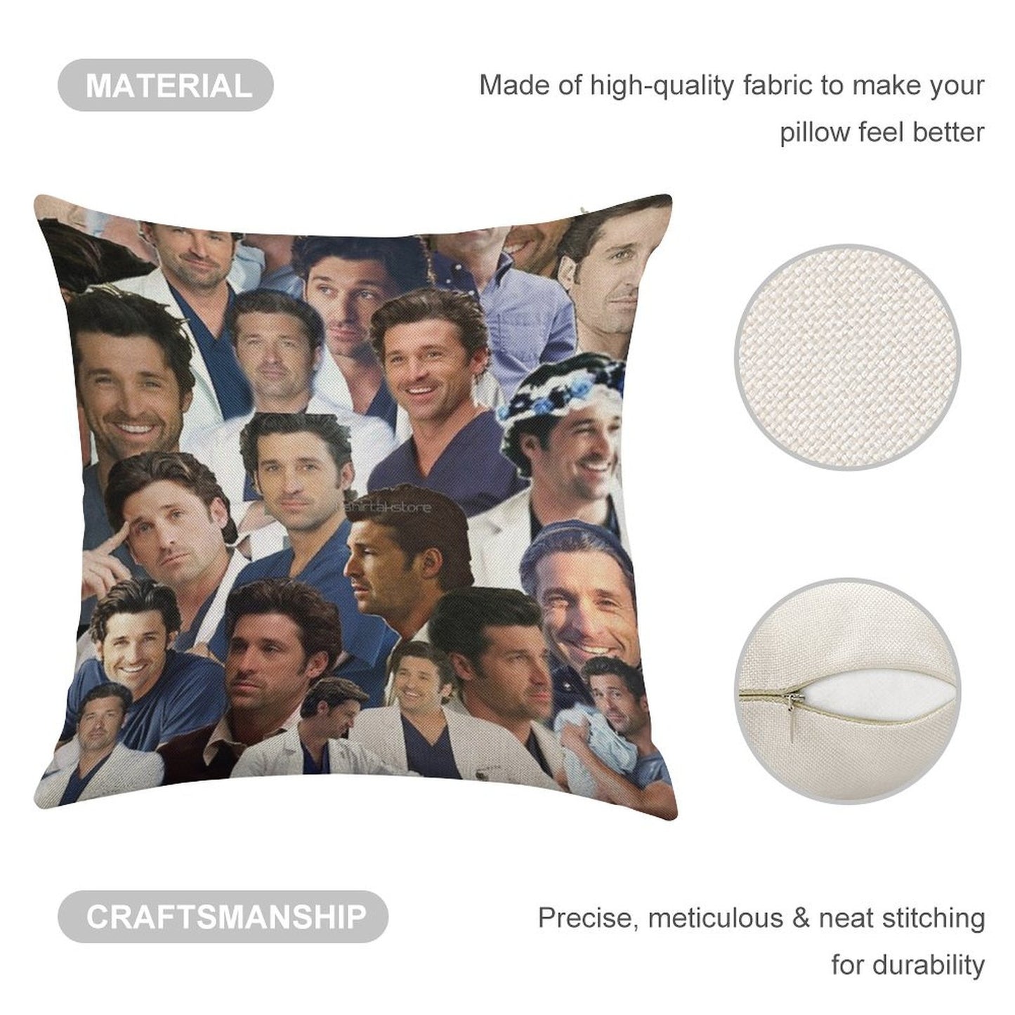 Patrick Dempsey Photo Collage Linen Throw Pillow Cover