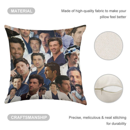 Patrick Dempsey Photo Collage Linen Throw Pillow Cover