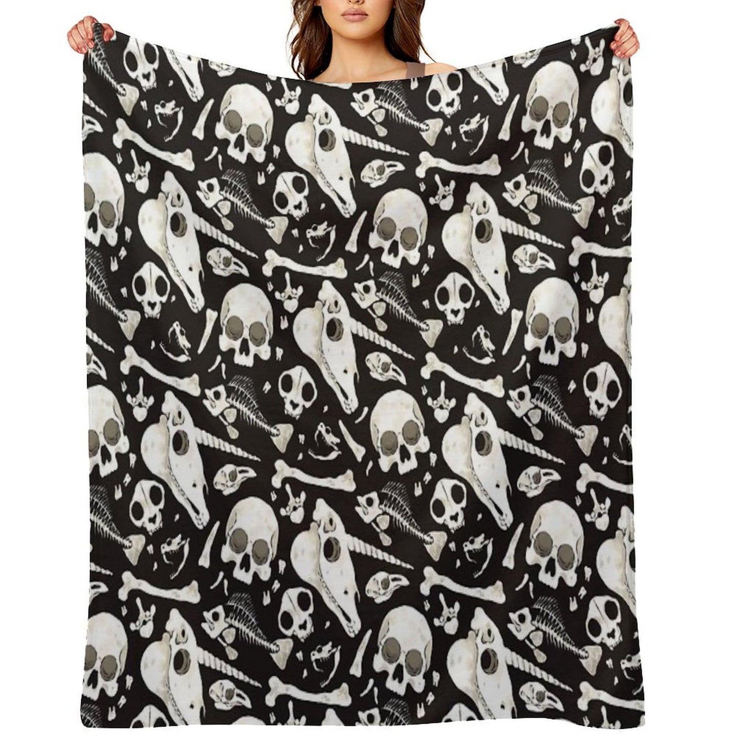 Black Skulls And Bones - Wunderkammer Throw Blanket