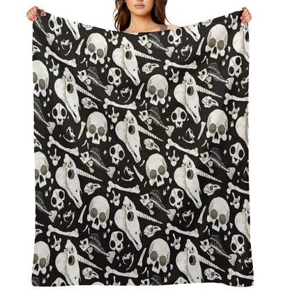 Black Skulls And Bones - Wunderkammer Throw Blanket