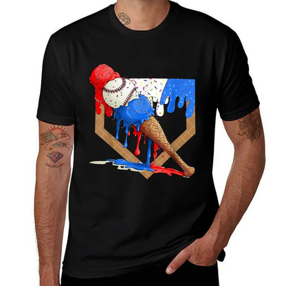 4th of July Red White And Blue Baseball Ice Cream Drip Boys  Moisture-wicking T-Shirt