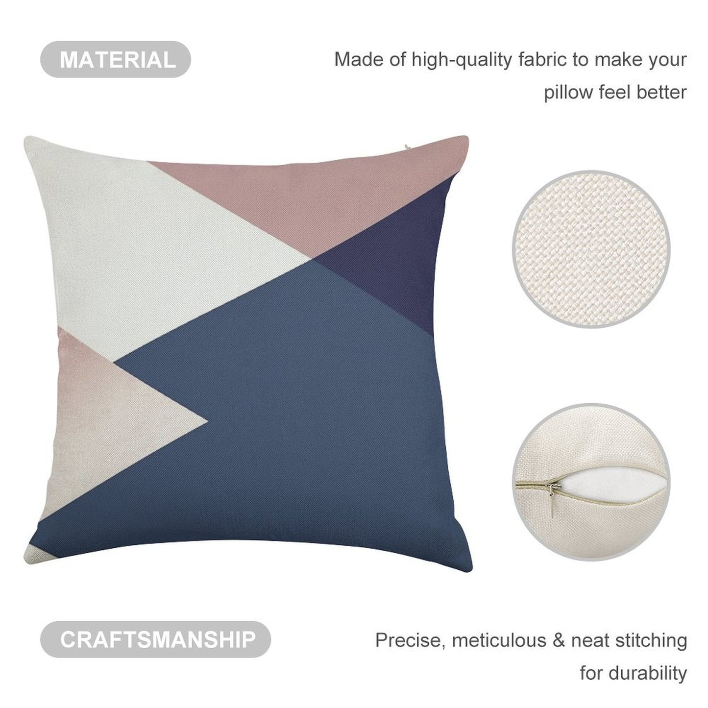 Geometrics - Blush Indigo Rose Gold Linen Throw Pillow Cover