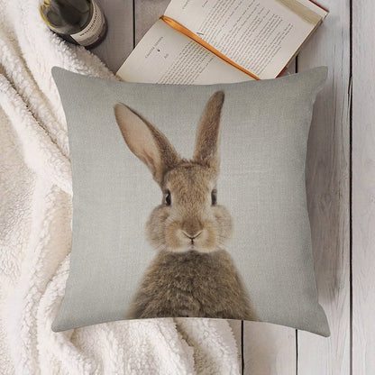 Rabbit - Colorful Linen Throw Pillow Cover