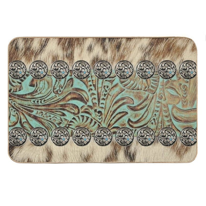 Rustic Brown Beige Teal Western Country Cowboy Fashion Bath Mat