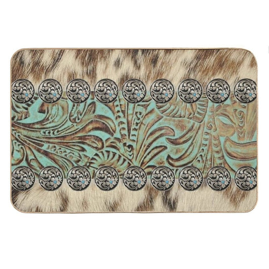 Rustic Brown Beige Teal Western Country Cowboy Fashion Bath Mat