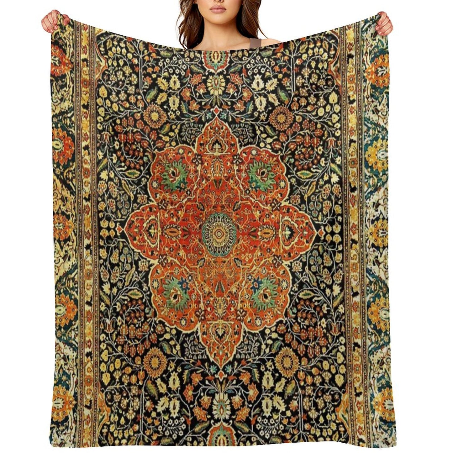Antique Persian Mohtashem Kashan Rug Print Throw Blanket
