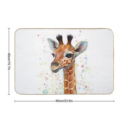 Baby Giraffe Watercolor Painting, Nursery Art Bath Mat