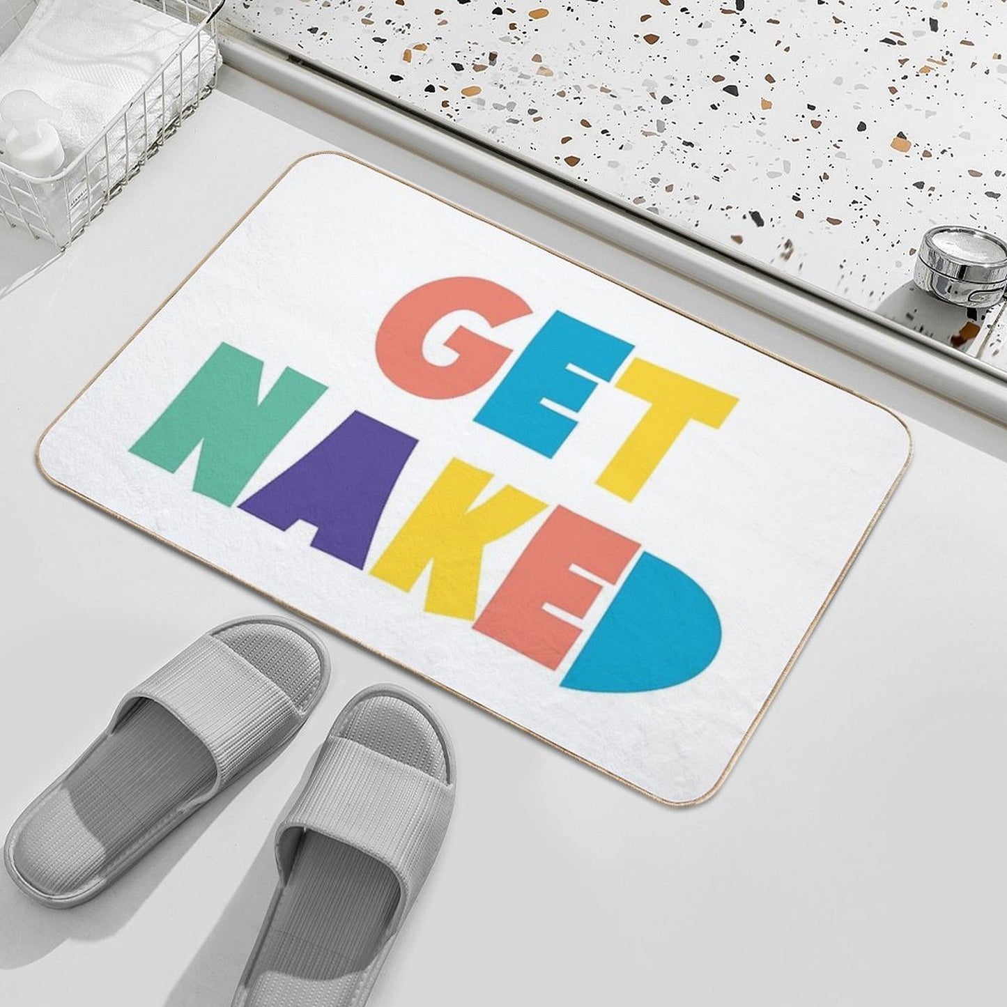 Get Naked Colorful Fun Cool Graphic Typography  Easy To Clean Bath Mat