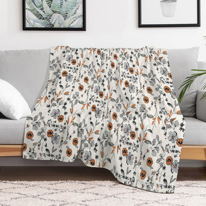Orange Flower Pattern Throw Blanket