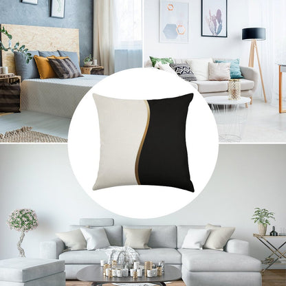 Black And White, Gold Wave Linen Throw Pillow Cover