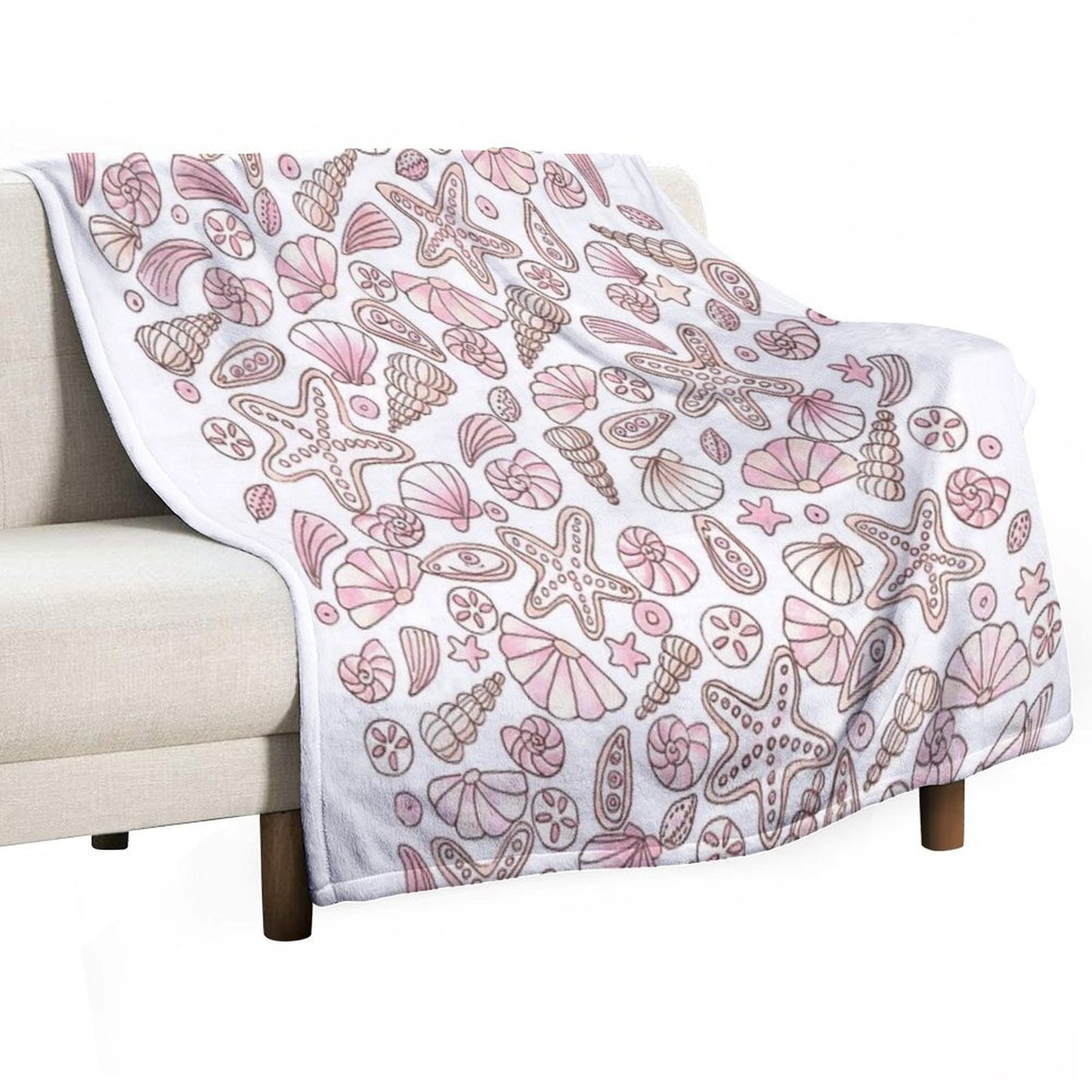 Millennial Pink Seashells Throw Blanket