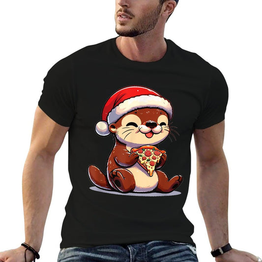 Christmas Otter Eating Pizza  Vintage-inspired T-Shirt
