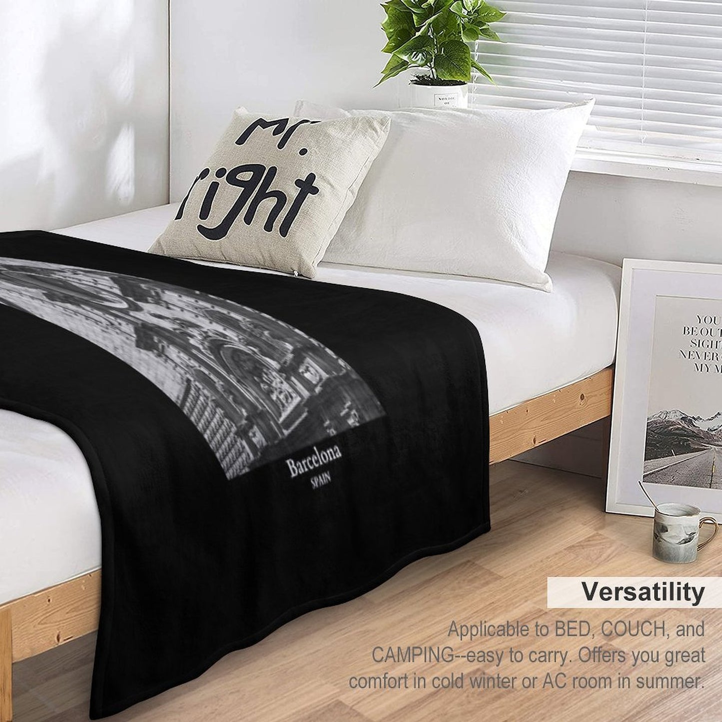 Gothic Quarter in Barcelona Spain Travel Black And White Throw Blanket