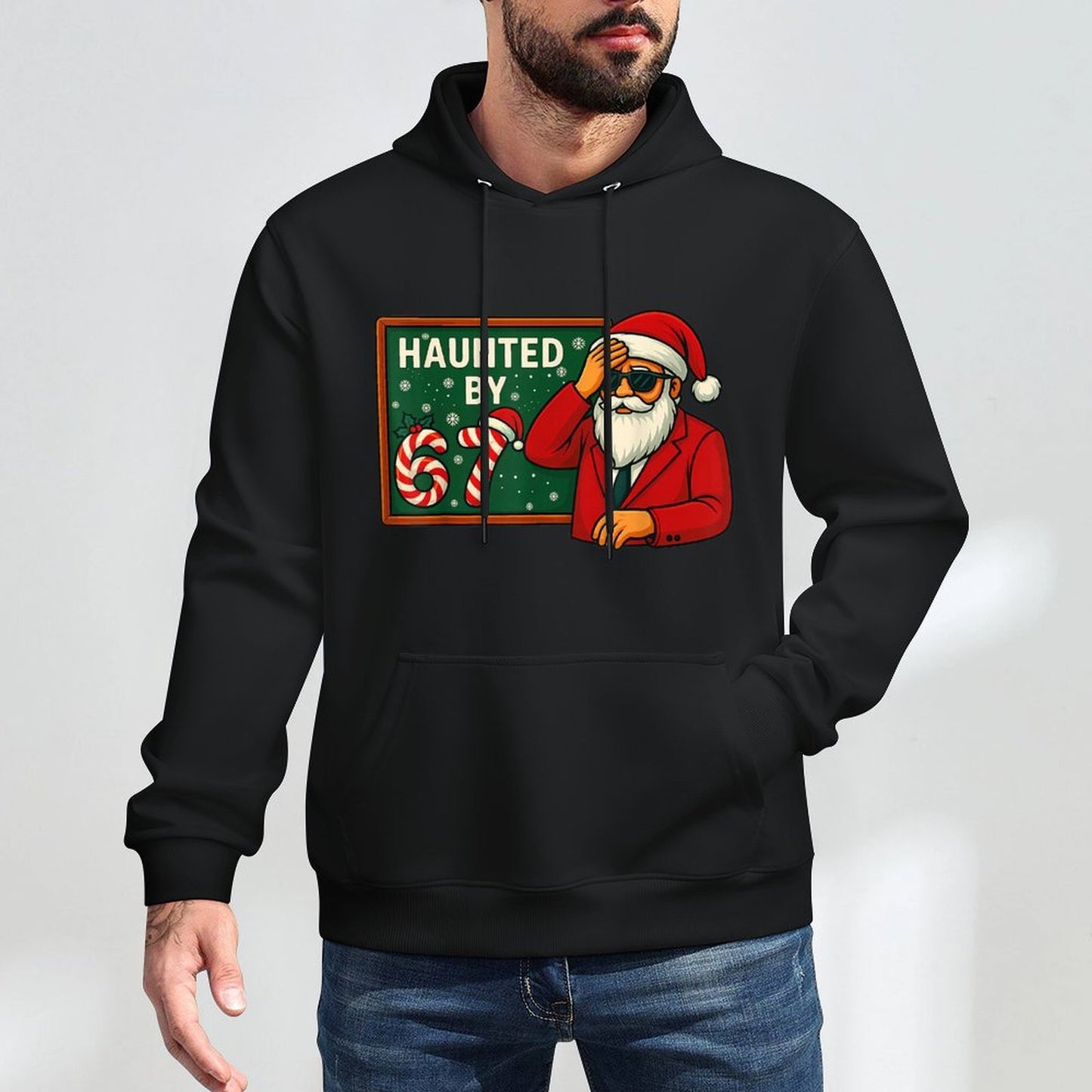 Haunted by 6-7 Funny Teacher 67 Santa Christmas Six Seven Easy Care Hoodie