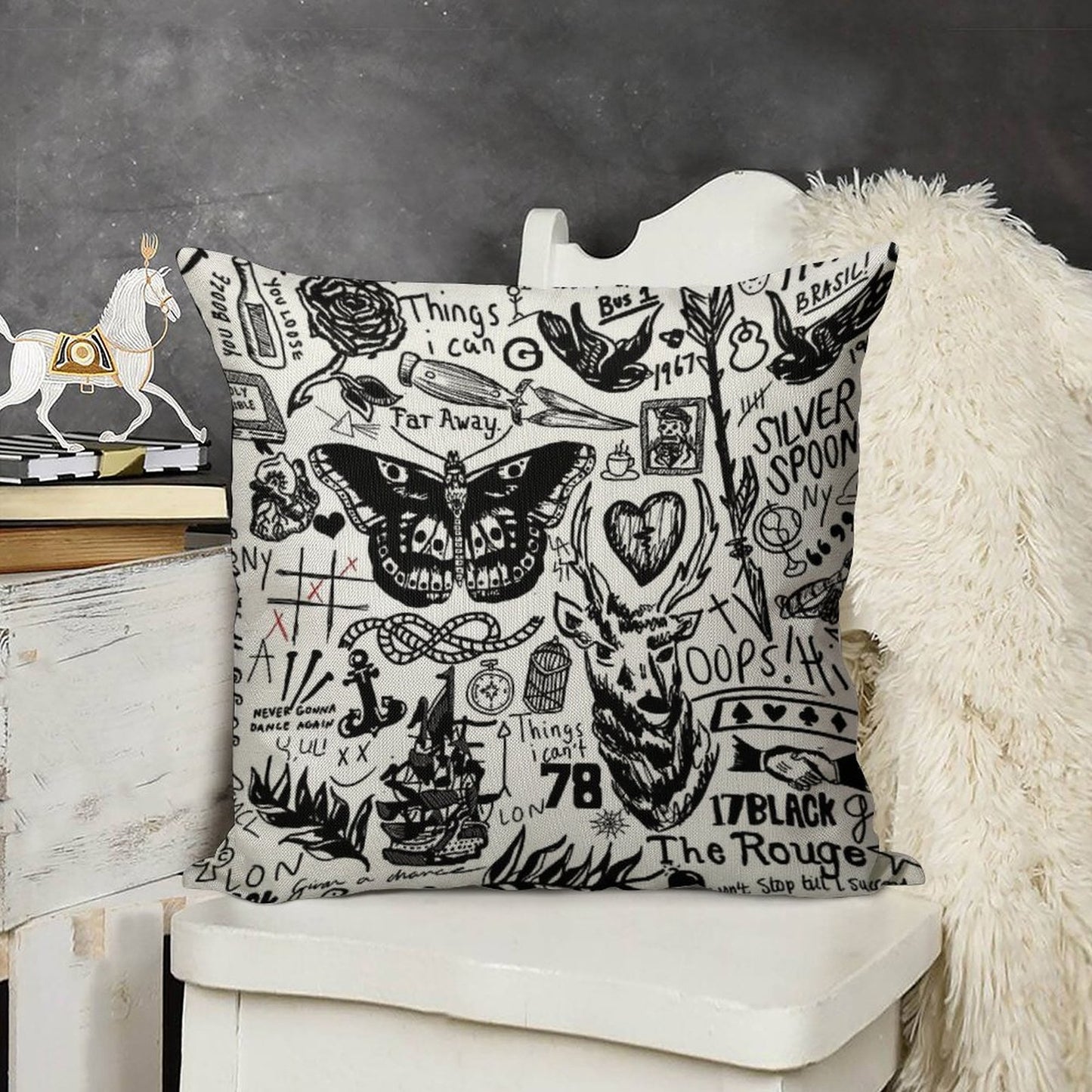 Tattoos Collage Linen Throw Pillow Cover