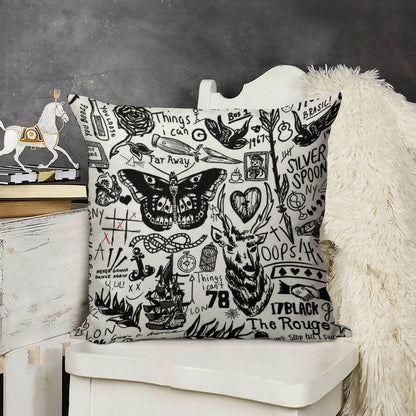 Tattoos Collage Linen Throw Pillow Cover