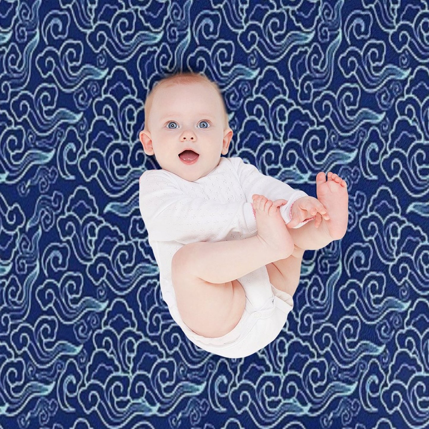 Vintage Japanese Clouds, Cobalt And Sky Blue Throw Blanket