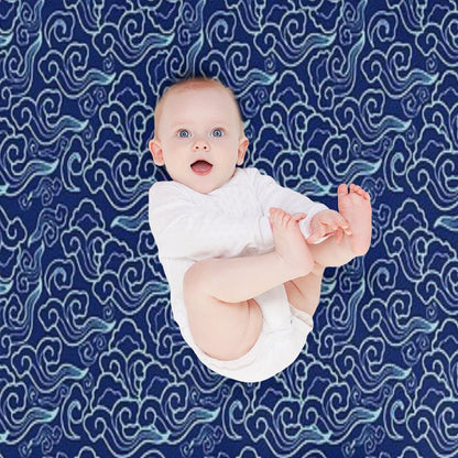 Vintage Japanese Clouds, Cobalt And Sky Blue Throw Blanket