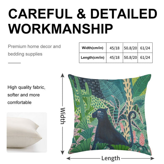 Jungle Jaguar Linen Throw Pillow Cover