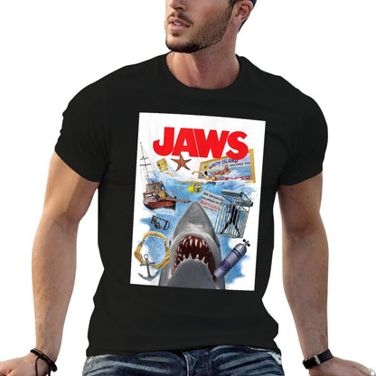 Jaws 50th Anniversary Poster Amity Island Collage 2-Sided  Cotton T-Shirt
