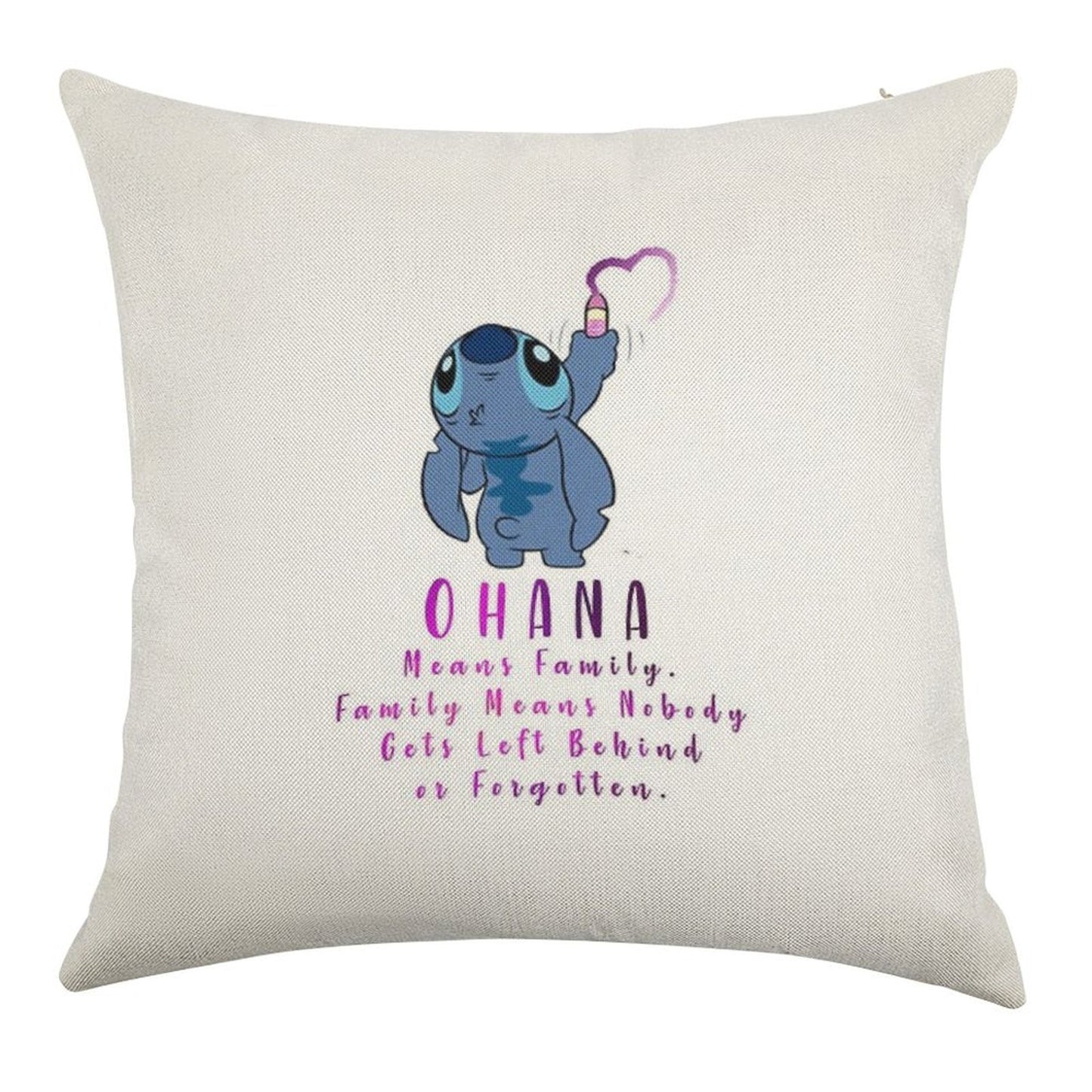 Lilo And Stitch Ohana Linen Throw Pillow Cover