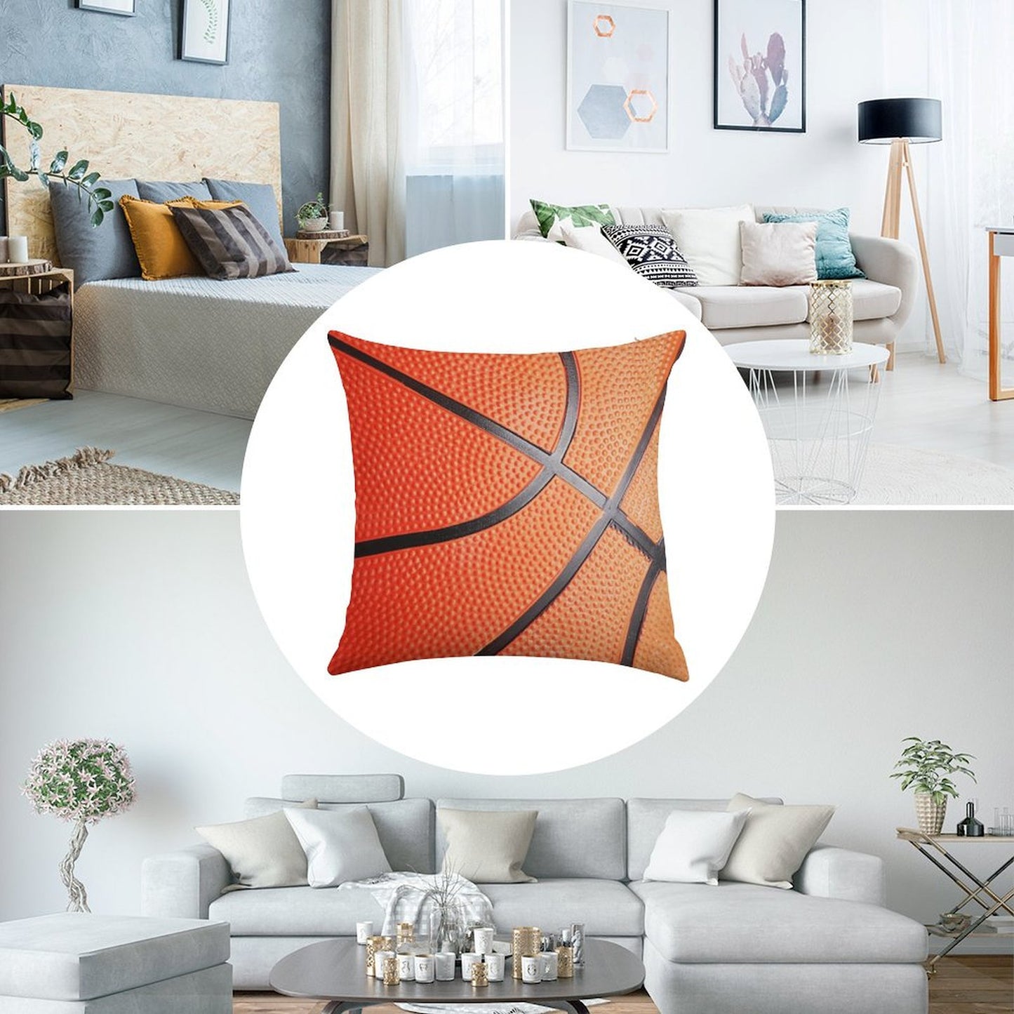 Basketball Linen Throw Pillow Cover