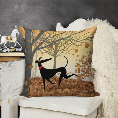 Autumn Hound Linen Throw Pillow Cover