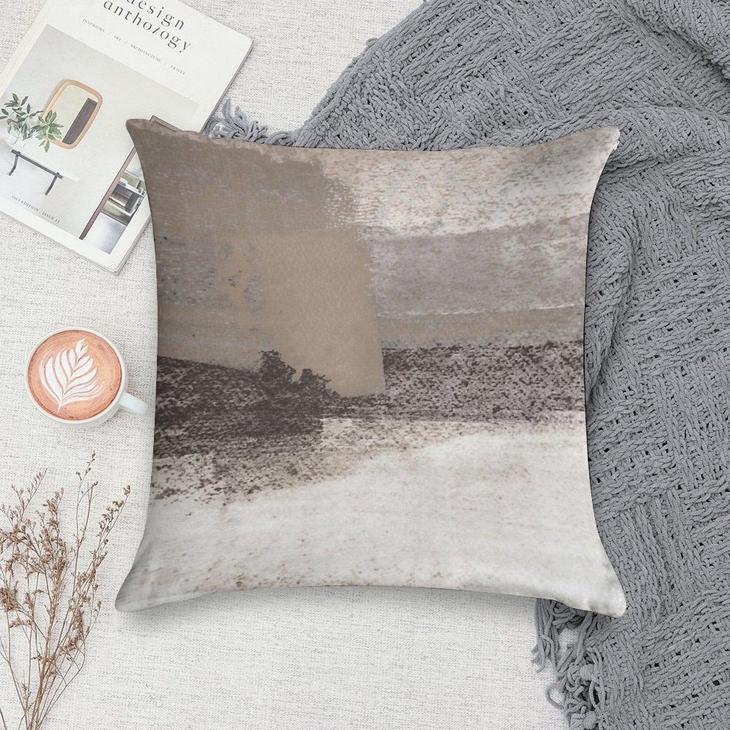 Taupe And Charcoal Grey Horizontal Modern Abstract Painting Soft Ultra-Soft Texture Throw Pillow