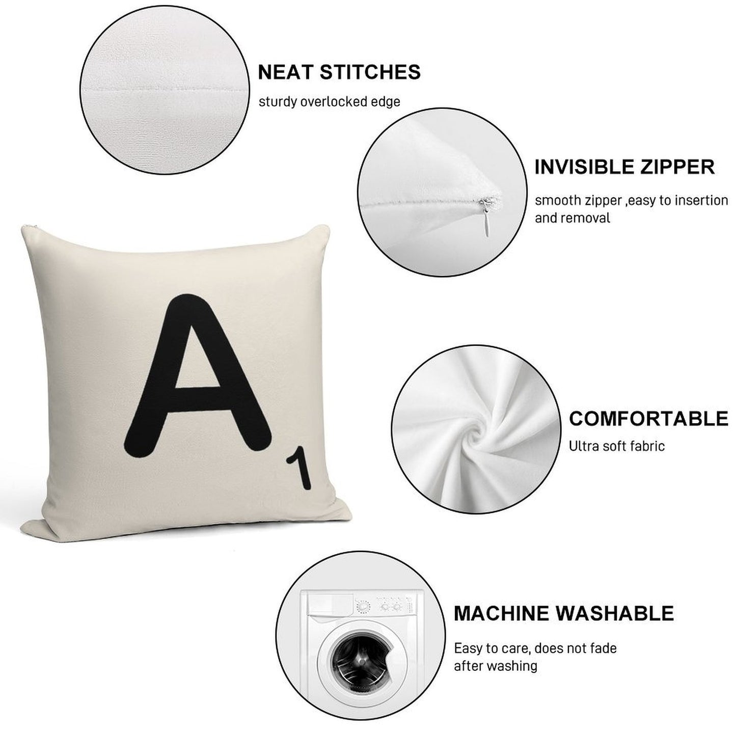 Scrabble Tile A Soft Shrink-Resistant Throw Pillow