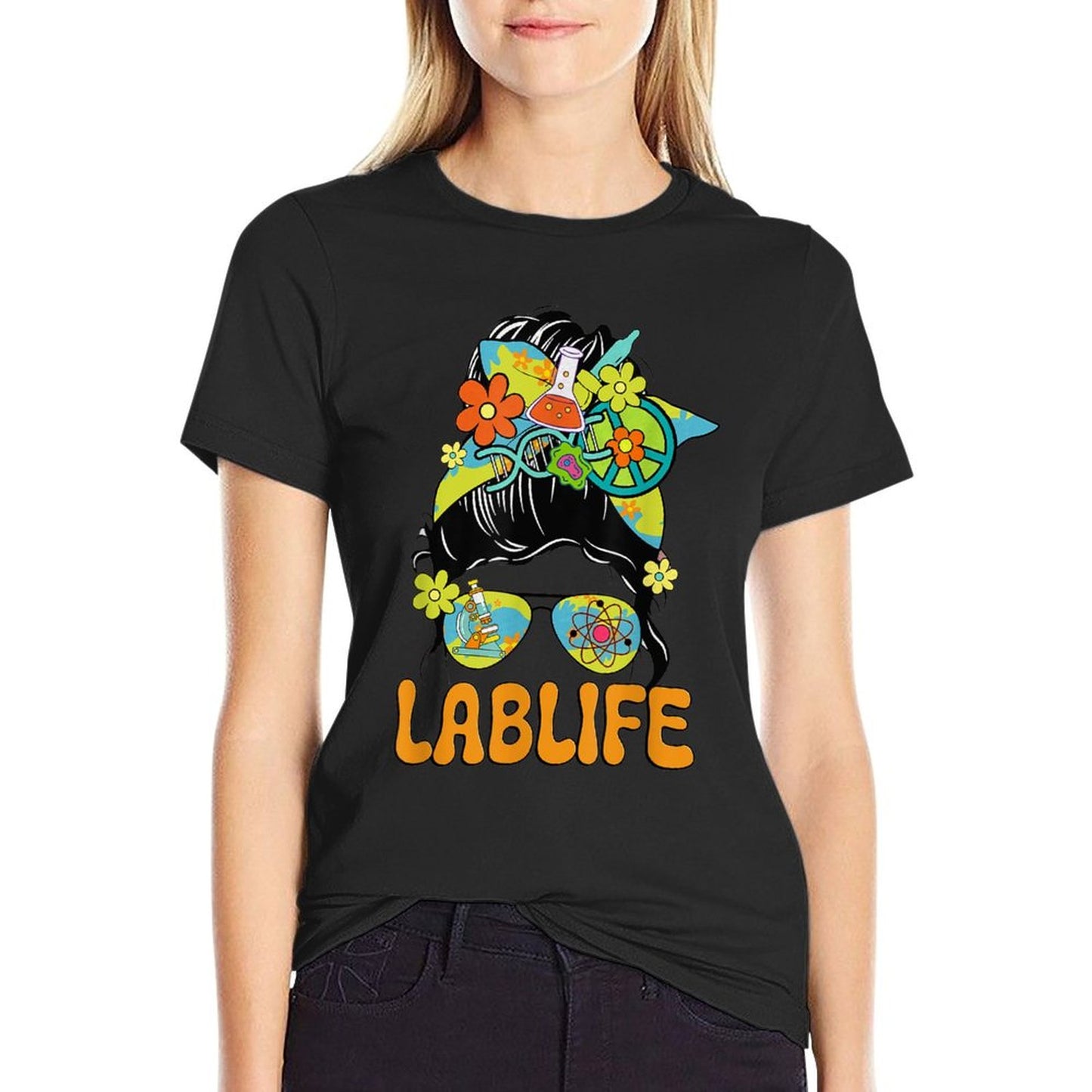 Women Mystery Machine of Diagnostics Lab Week 2025 Messy Bun T-Shirt