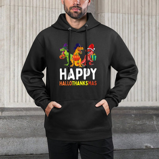 Dinosaur Halloween Thanksgiving Christmas HalloThanksMas Shrink-Resistant Hoodie