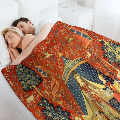 Lady And The Unicorn Medieval Tapestry Throw Blanket
