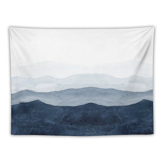 Mountains Ombre  Indigo Abstract Watercolor Tapestry