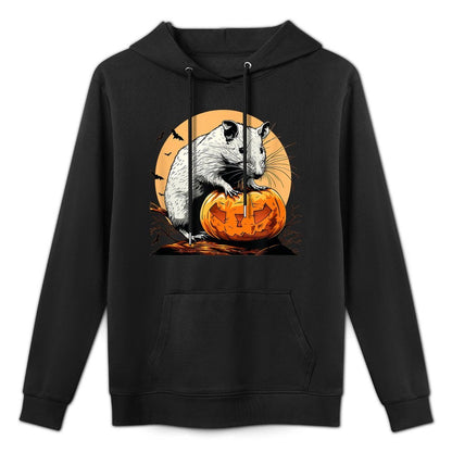 Halloween Night Fun with A White Rat And Pumpkin Adjustable Hood Hoodie