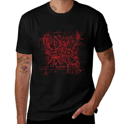 Pierce The Veil - Misadventures Cover in Red Print  Heathered Texture T-Shirt