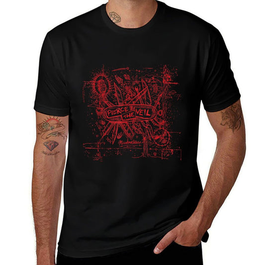 Pierce The Veil - Misadventures Cover in Red Print  Heathered Texture T-Shirt